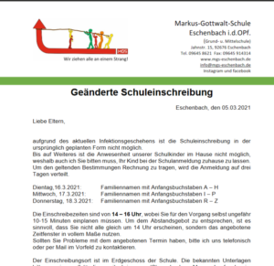 Read more about the article Geänderte Schuleinschreibung