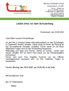 Read more about the article Letzte Infos vor dem Schulanfang