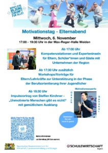 Read more about the article Motivationstag „Berufliche Bildung – Zukunft für alle!“ am 6. November 2024 in der Max-Reger-Halle in Weiden i. d. Opf.