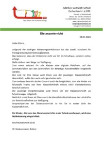 Read more about the article Info Distanzunterricht Freitag 9.1.26