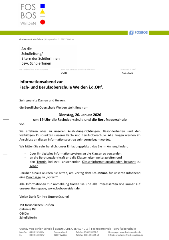 Read more about the article Info FOS BOS Weiden